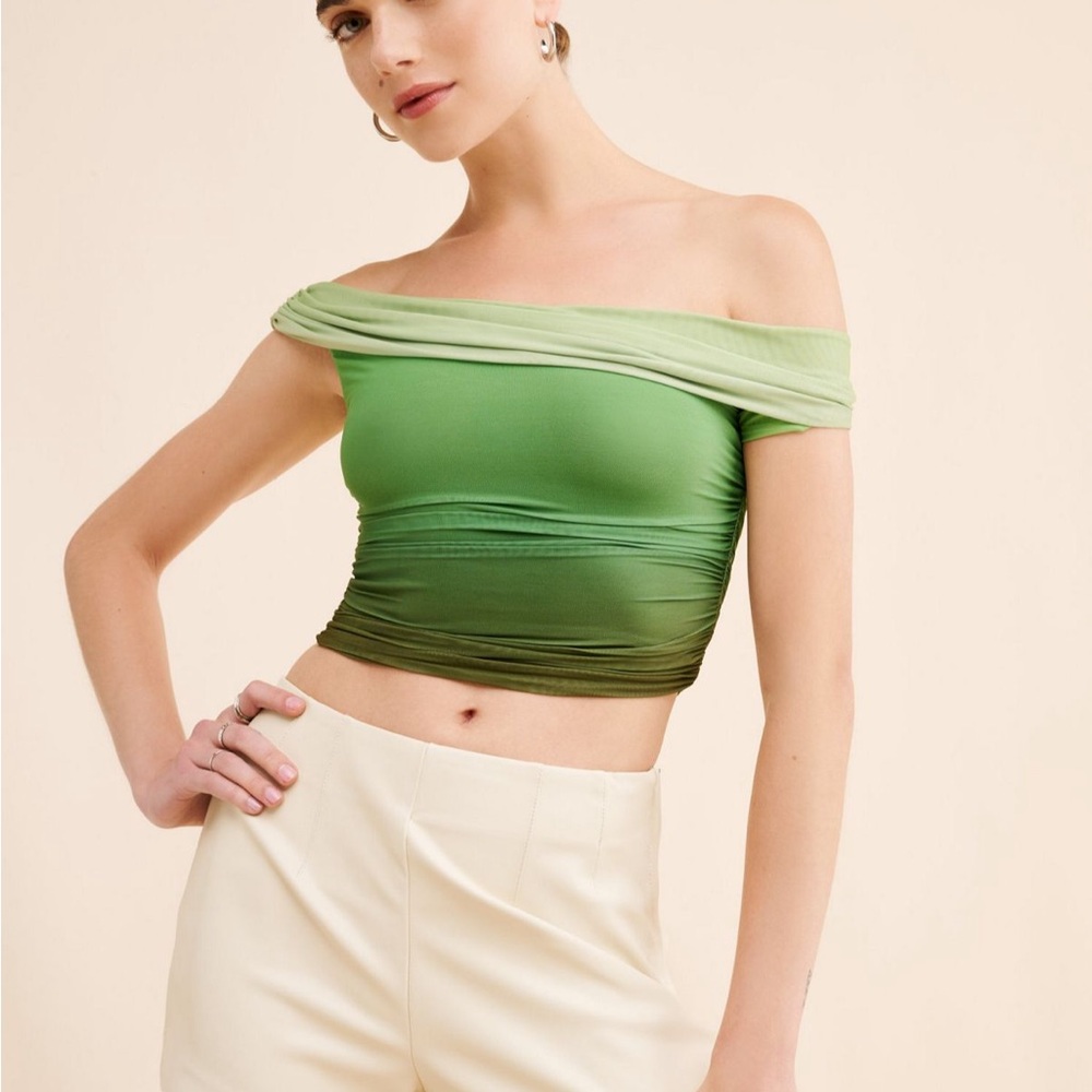 Bardot Green Gradient Off-Shoulder Crop Top